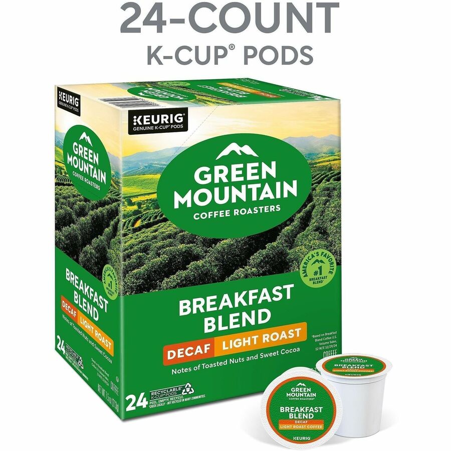 Green Mountain Coffee Roasters® K-Cup Breakfast Blend Decaf Coffee - Compatible with Keurig Brewer - Light/Mild - K-Cup 
