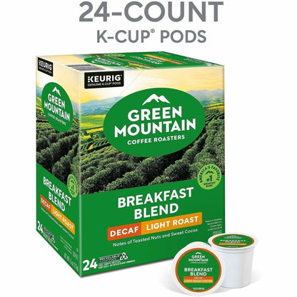 Green Mountain Coffee Roasters® K-Cup Breakfast Blend Decaf Coffee - Compatible with Keurig Brewer - Light/Mild - K-Cup 