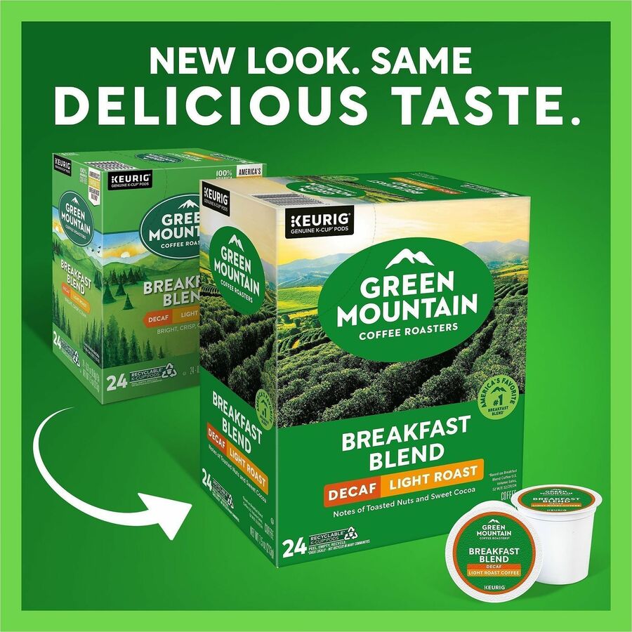 Green Mountain Coffee Roasters® K-Cup Breakfast Blend Decaf Coffee - Compatible with Keurig Brewer - Light/Mild - K-Cup 