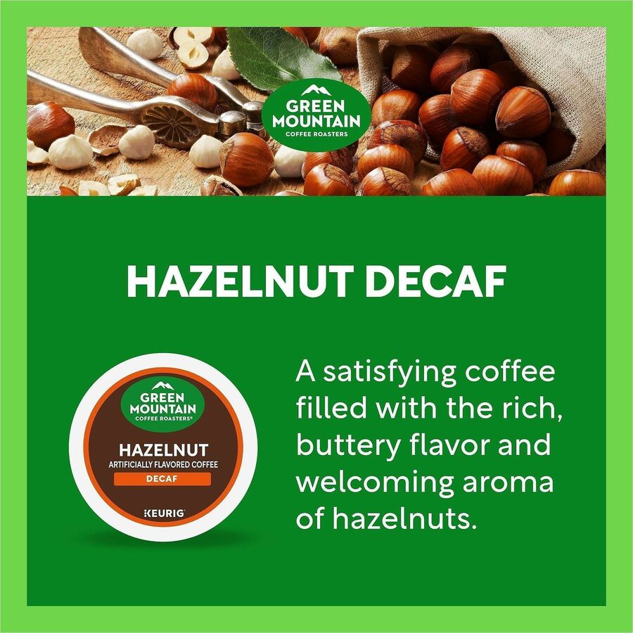 Green Mountain Coffee K-Cup Hazelnut Decaf Coffee - Compatible with Keurig Brewer - Light - K-Cup - Hazelnut Decaf - Kos
