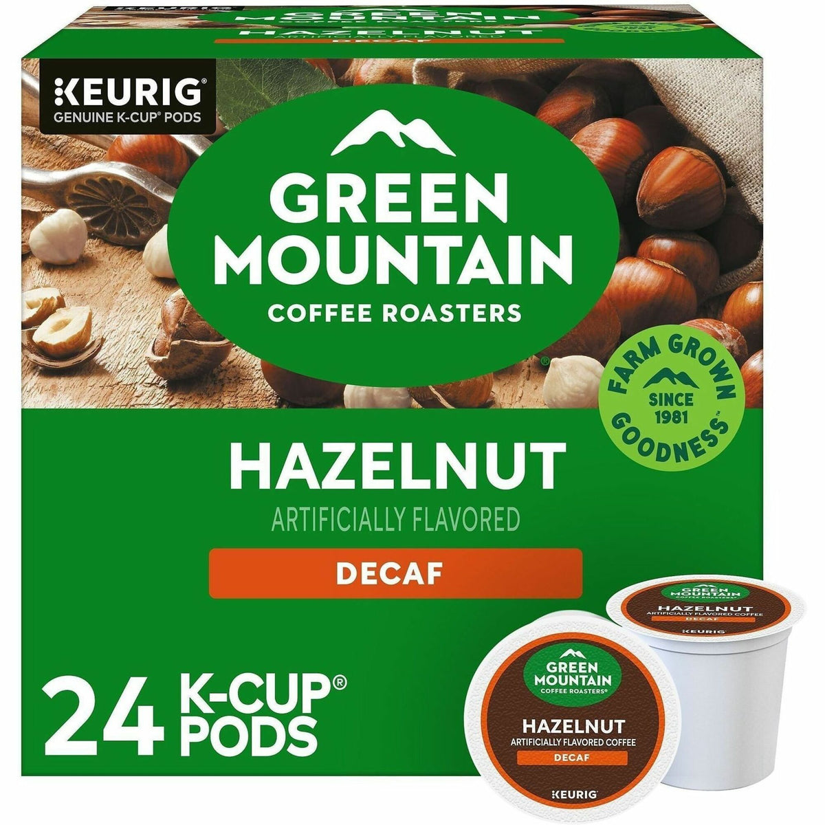 Green Mountain Coffee K-Cup Hazelnut Decaf Coffee - Compatible with Keurig Brewer - Light - K-Cup - Hazelnut Decaf - Kos