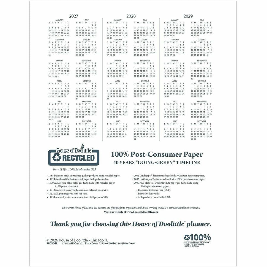 House of Doolittle Black Professional Weekly Planner - Julian Dates - Weekly - January 2027 to December 2027 - 7:00 AM t
