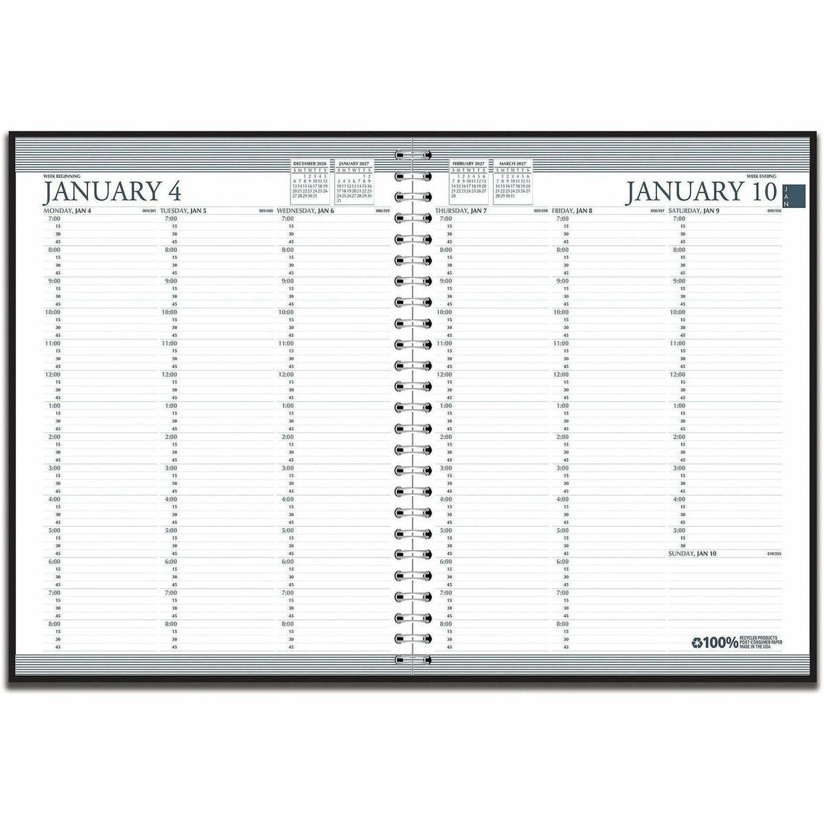 House of Doolittle Black Professional Weekly Planner - Julian Dates - Weekly - January 2027 to December 2027 - 7:00 AM t