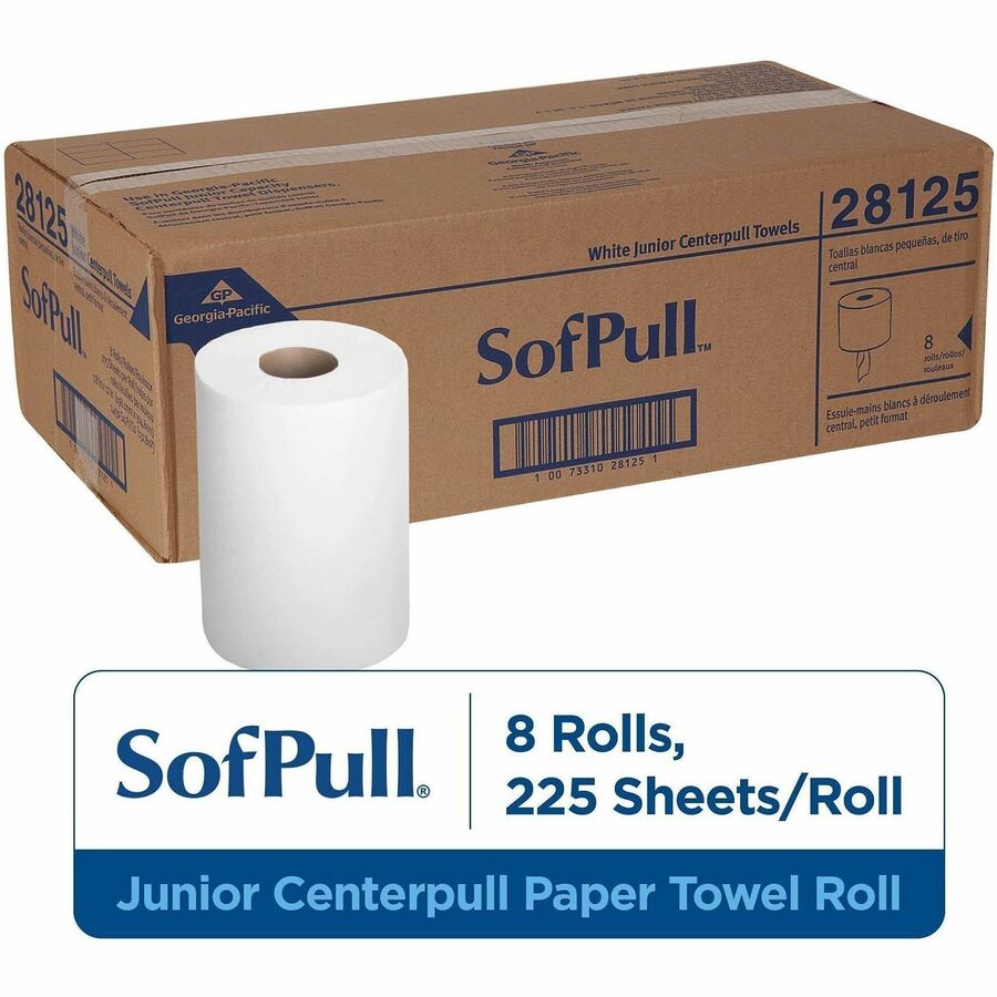 SofPull Centerpull Junior Capacity Paper Towels - 1 Ply - 12" Width x 7.80" Length - 225 Sheets/Roll - White/ - 8 / Cart