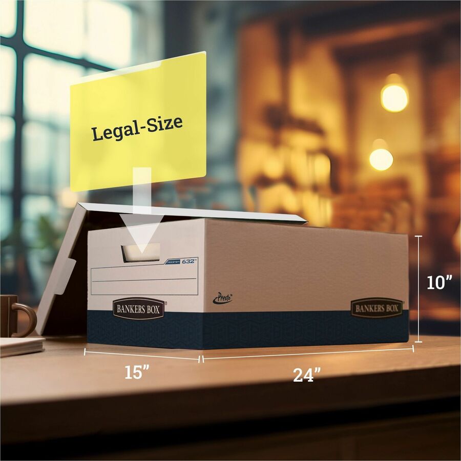 Bankers Box Presto Lift-off Lid Heavy-duty Legal Box - Internal Dimensions: 15" Width x 24" Depth x 10" Height - 12 / Ca