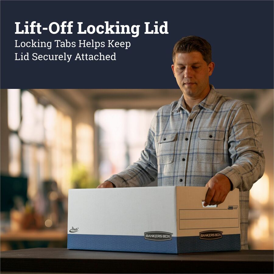 Bankers Box Presto Lift-off Lid Heavy-duty Legal Box - Internal Dimensions: 15" Width x 24" Depth x 10" Height - 12 / Ca