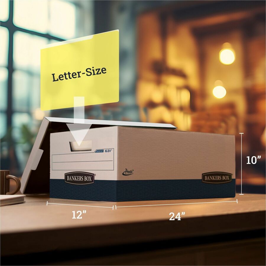 Bankers Box Presto File Storage Box - Internal Dimensions: 12" Width x 24" Depth x 10" Height - 12 / Carton