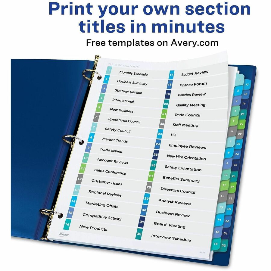 Avery Double Column Dividers, 32 Tabs, Ready Index (11322) - 32 x Divider(s) - 32 Tab(s) - Digit - 1-32 - 32 Tab(s)/Set 