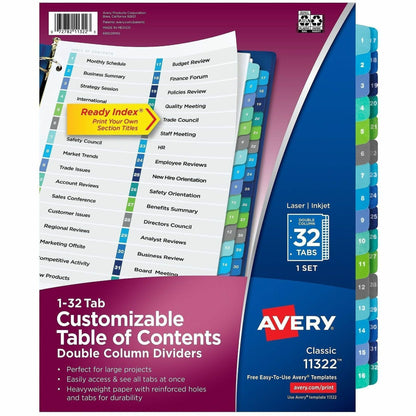 Avery Double Column Dividers, 32 Tabs, Ready Index (11322) - 32 x Divider(s) - 32 Tab(s) - Digit - 1-32 - 32 Tab(s)/Set 