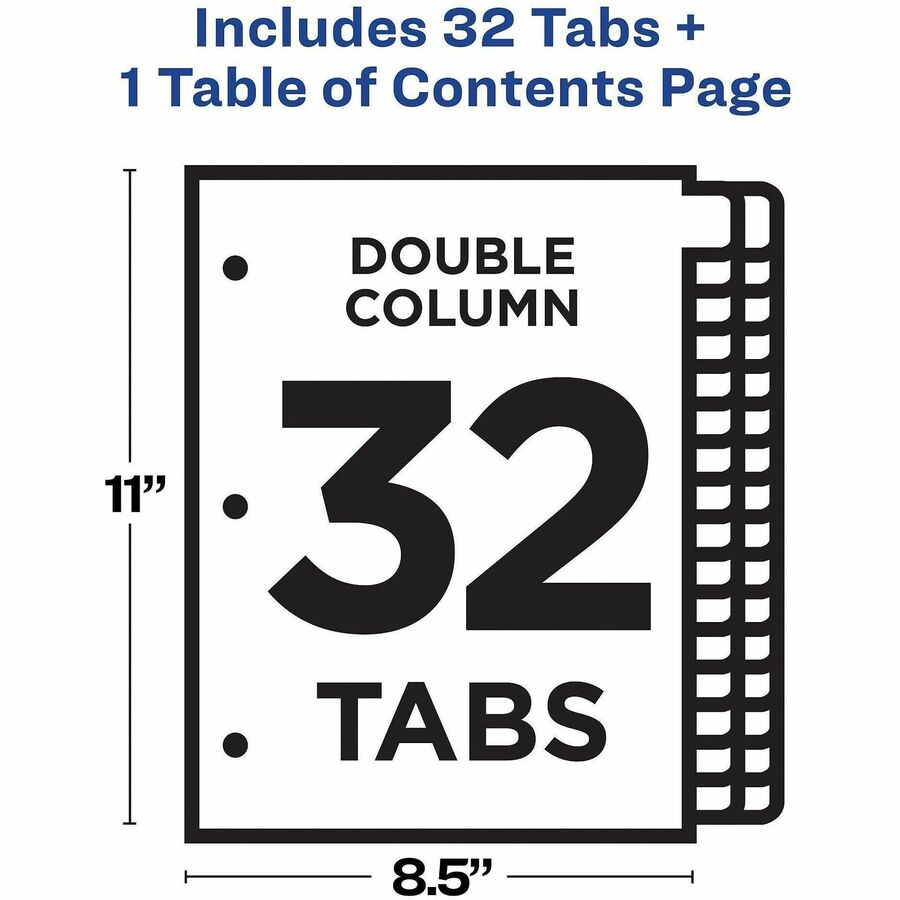 Avery Double Column Dividers, 32 Tabs, Ready Index (11322) - 32 x Divider(s) - 32 Tab(s) - Digit - 1-32 - 32 Tab(s)/Set 