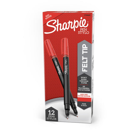 Sharpie Fine Point Pen - Fine Pen Point - Red Ink - Silver Barrel - 12 / Dozen