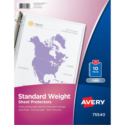 Avery® Standard Weight Sheet Protectors - 10 x Sheet Capacity - For Letter 8 1/2" x 11" Sheet - 3 x Holes - Ring Binder 