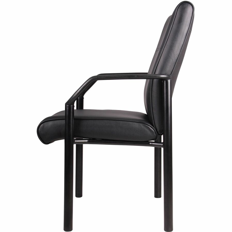 Boss LeatherPLUS Guest Chair - Black Frame Color - Steel Frame Material - 1 Each