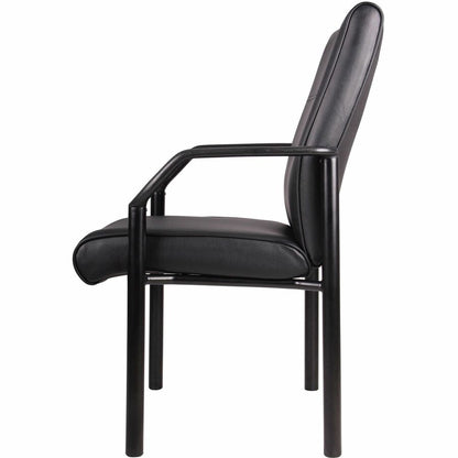 Boss LeatherPLUS Guest Chair - Black Frame Color - Steel Frame Material - 1 Each