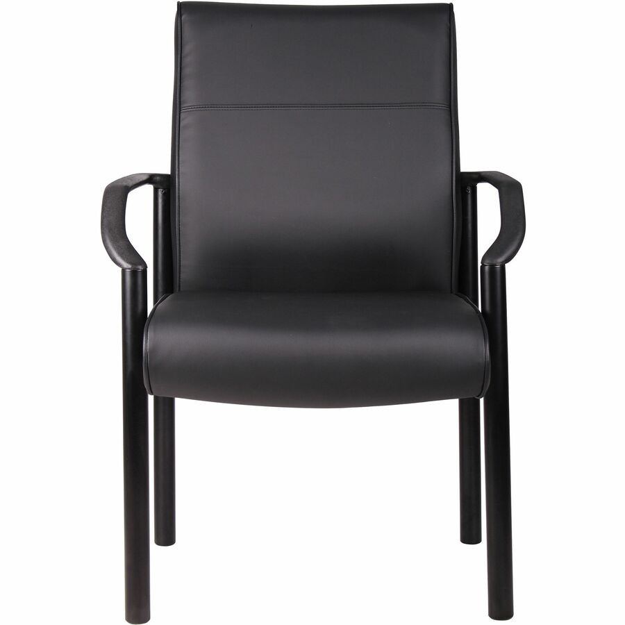 Boss LeatherPLUS Guest Chair - Black Frame Color - Steel Frame Material - 1 Each