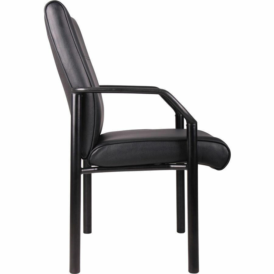 Boss LeatherPLUS Guest Chair - Black Frame Color - Steel Frame Material - 1 Each
