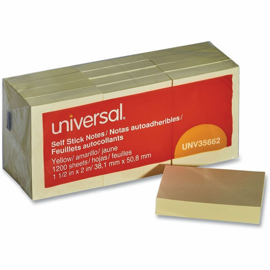 Universal Note Pad - 100 x Yellow - 1 1/2" Flag/Note Width x 2" Flag/Note Length - Rectangle - 100 Sheets per Pad - Yell