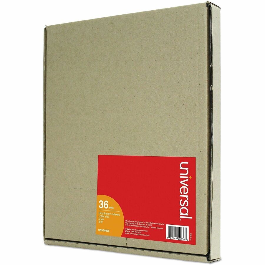 Universal Self-Tab Index Dividers, 5-Tab, 11 x 8.5, Buff, 36 / Boxs - 36 x Divider(s) - 5 Blank Side Tab(s)