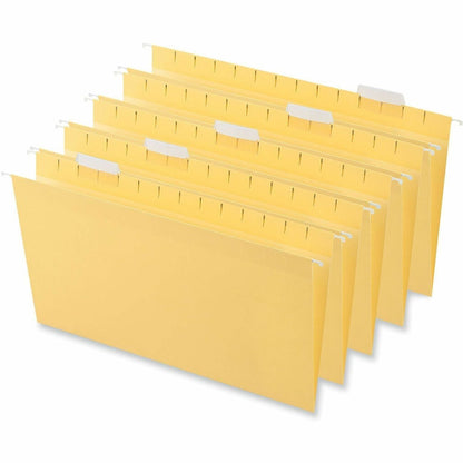 Universal 1/5 Tab Cut Legal Recycled Hanging Folder - Assorted Tab Position - 11 pt. - Stock - Yellow - 100% Recycled - 