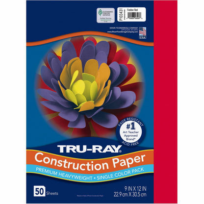 Tru-Ray Construction Paper - 12" Width x 9" Length - Festive Red - 50 / Pack