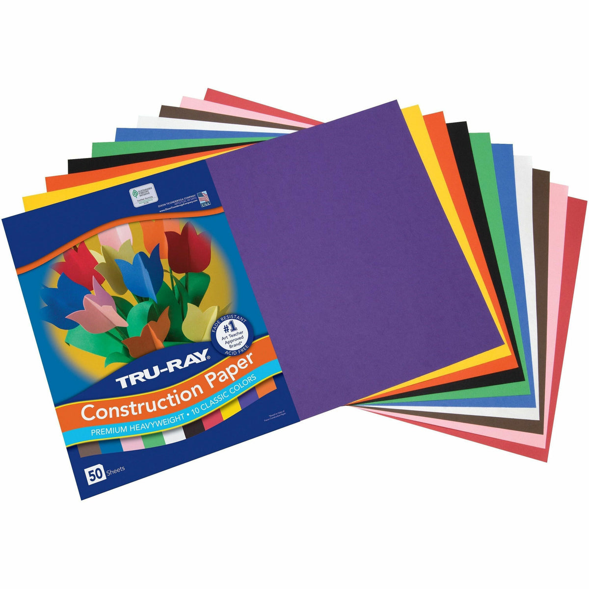 Tru-Ray Heavyweight Construction Paper - 18" Width x 12" Length - Assorted - Sulphite - 50 / Pack