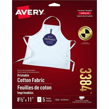 Avery® Printable Fabric - Letter - 8 1/2" x 11" - Printable, Heat-seal Backing, Washable