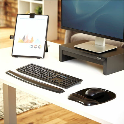 Fellowes Crystals Gel Mousepad Wrist Support Black - 0.56" Height x 7.94" Width x 9.06" Depth - Black - Gel - 1 Each