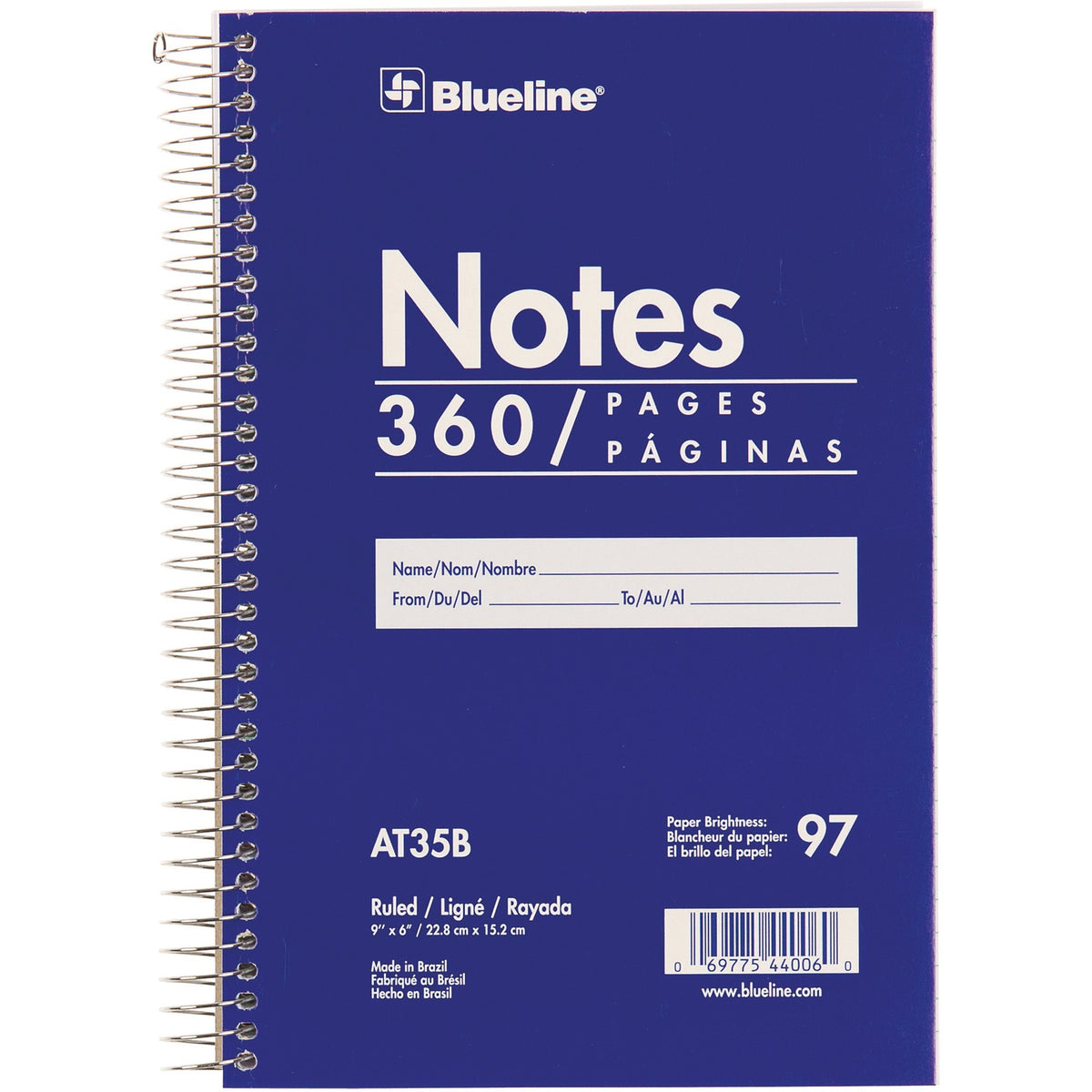 Blueline White Paper Wirebound Steno Pad - 360 Sheets - Spiral - Front Ruling Surface - 9" x 6" Sheet Size - White Paper