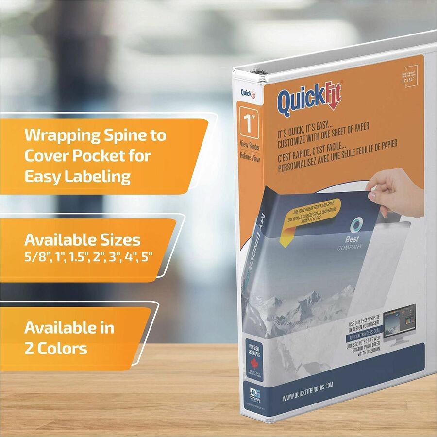 QuickFit View Binder, 3-Ring Binder, Angle D Ring, 1 Inch, White - 1" Binder Capacity - Letter - 8 1/2" x 11" Sheet Size