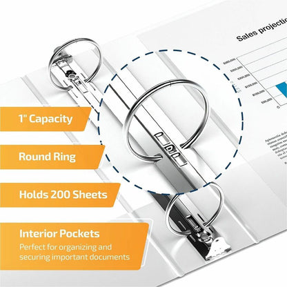 QuickFit Clear-View Binder, 3-Ring Binder, Round Ring, 1 Inch, White - 1" Binder Capacity - Letter - 8 1/2" x 11" Sheet 