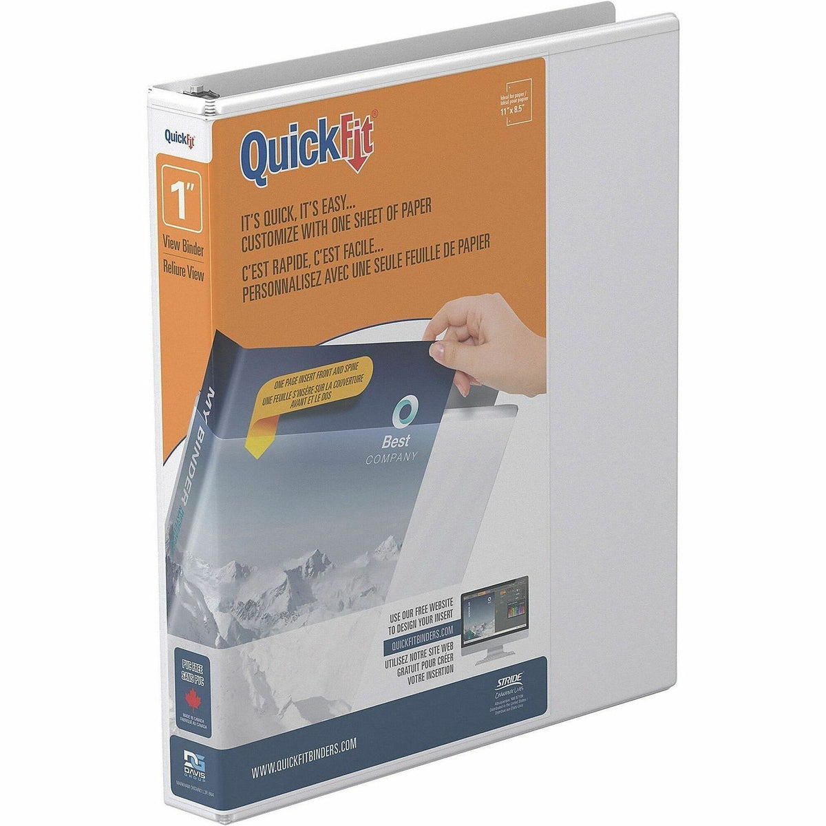 QuickFit Clear-View Binder, 3-Ring Binder, Round Ring, 1 Inch, White - 1" Binder Capacity - Letter - 8 1/2" x 11" Sheet 