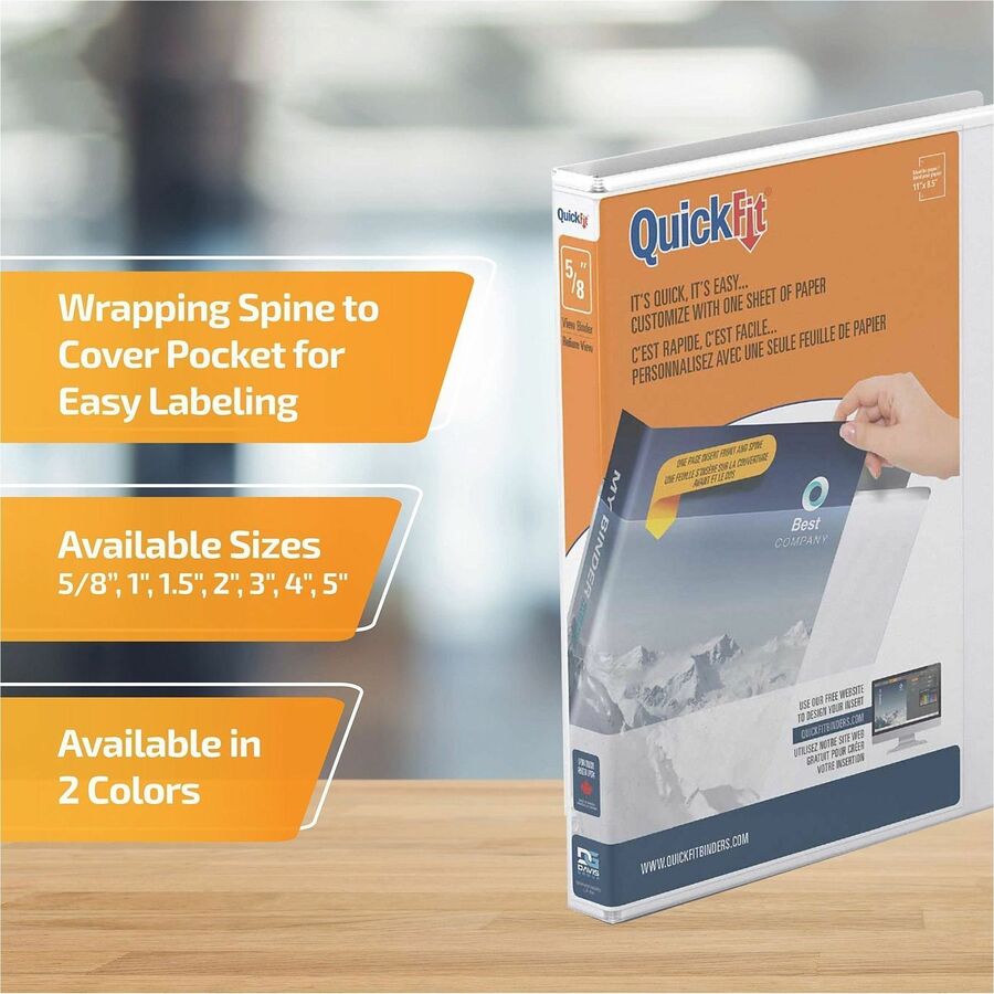 QuickFit View Binder, 3-Ring Binder, Angle D Ring, 5/8 Inch, White - 5/8" Binder Capacity - Letter - 8 1/2" x 11" Sheet 