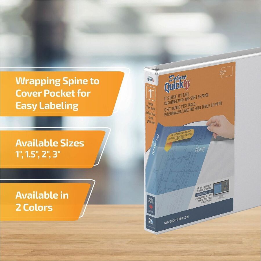 QuickFit Heavy-Duty Landscape 3-Ring Binder, D-Ring, View Binder, 1 Inch, White - 1" Binder Capacity - 11" x 17" Sheet S