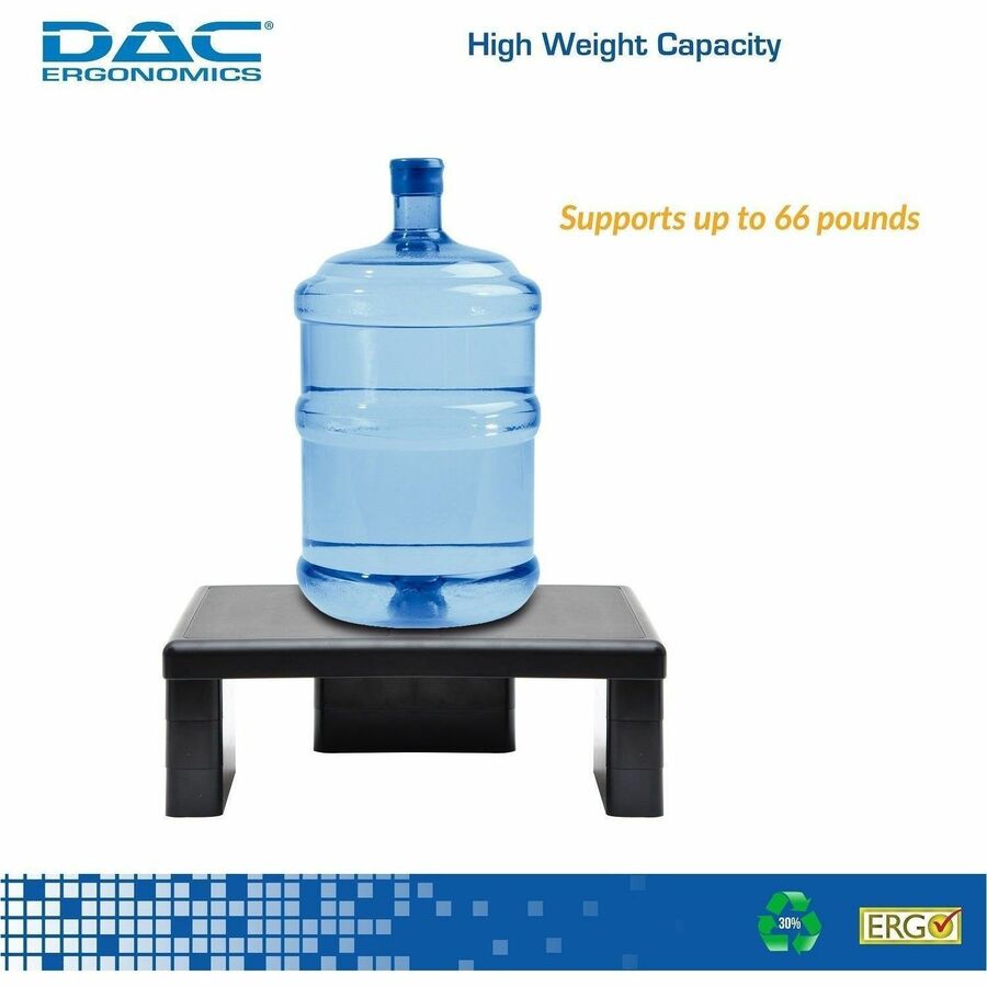 DAC® Stax MP-107 Ergonomic Height-Adjustable Monitor Riser/Laptop Stand, Black - 66 lb Load Capacity - 4.75" Height x 13