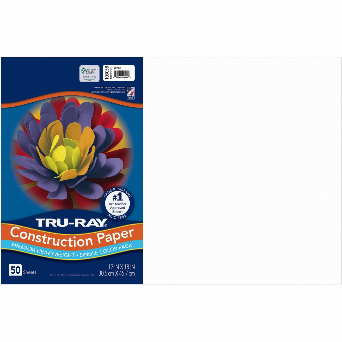 Tru-Ray Heavyweight Construction Paper - Art, Craft - 0.50" Height x 18" Width x 12" Length - White - Sulphite - 1 Pack