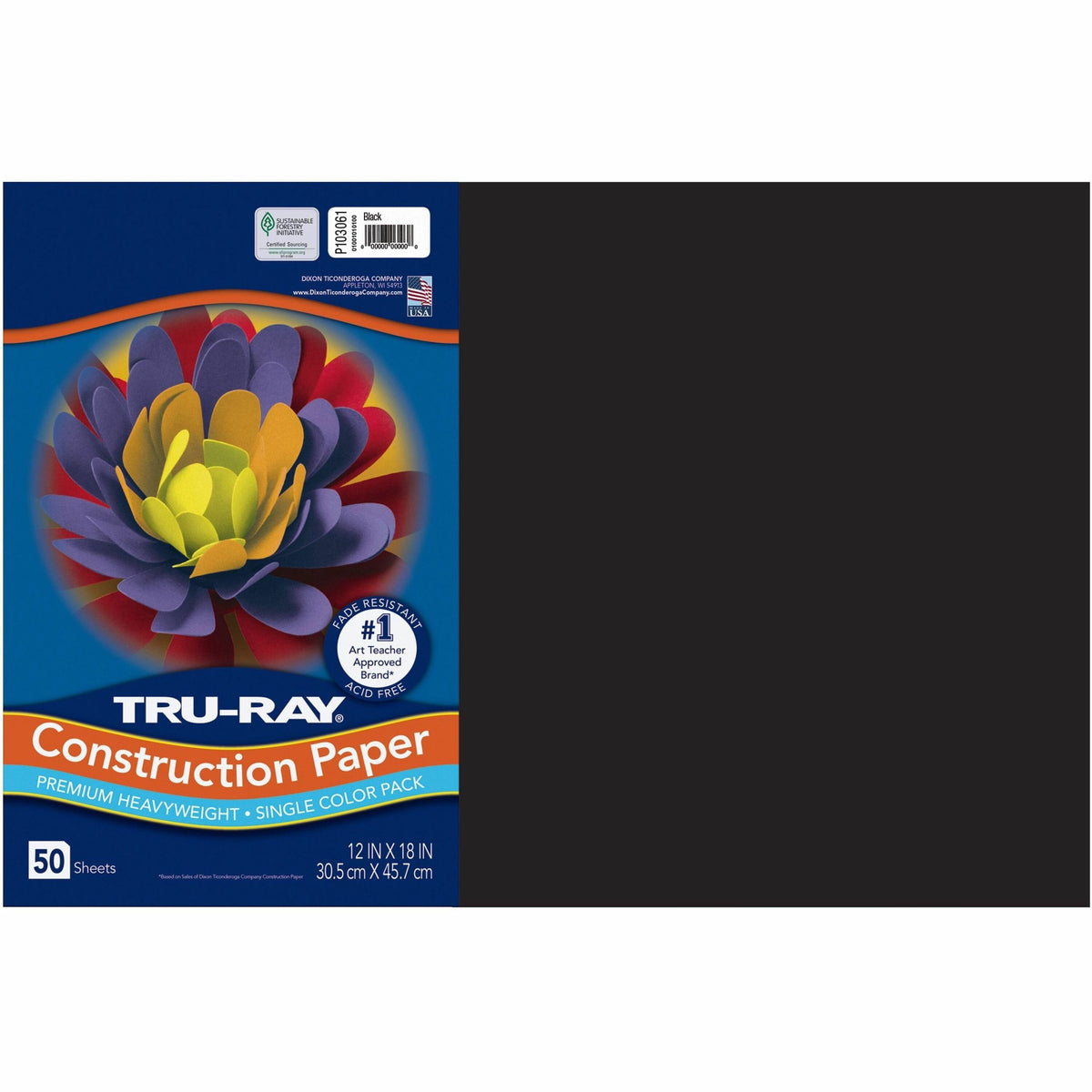 Tru-Ray Heavyweight Construction Paper - Art, Craft - 18" Width x 12" Length - 76 lb Basis Weight - Black - Paper - 1 Pa