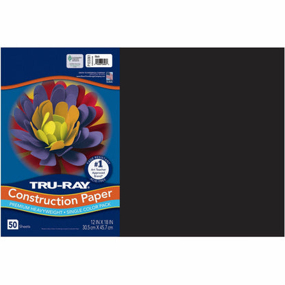 Tru-Ray Heavyweight Construction Paper - Art, Craft - 18" Width x 12" Length - 76 lb Basis Weight - Black - Paper - 1 Pa
