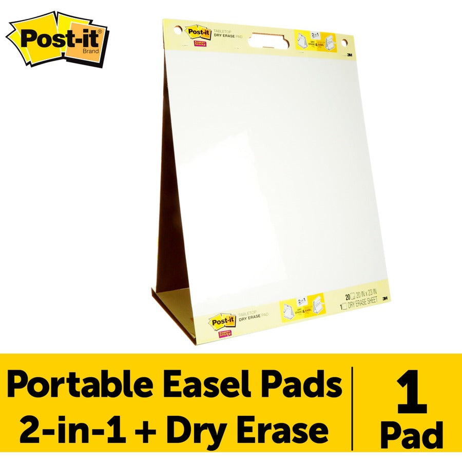 Post-it® Super Sticky Tabletop Easel Pad with Dry Erase Surface - 20 Sheets - Plain - Stapled - 18.50 lb Basis Weight - 