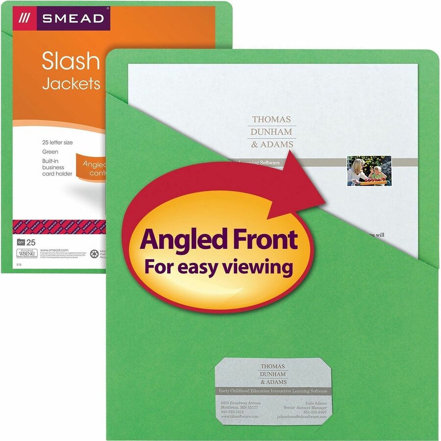 Smead Letter Recycled File Jacket - 8 1/2" x 11" - 1 Front Pocket - 11 pt. - Green - 10% Recycled - 25 / Pack
