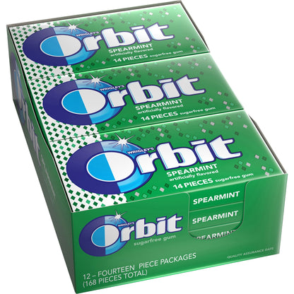Orbit Spearmint Sugar-free Gum - 12 packs - Spearmint - Individually Wrapped - 14 /Pack - 12 / Box