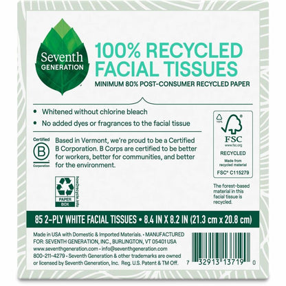 Seventh Generation 100% Recycled Facial Tissues - 2 Ply - White - Paper - 1 Box