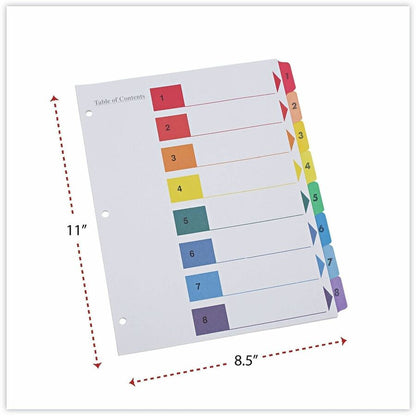 Universal Index Divider - 8 Printed Side Tab(s) - Digit - 1-8, Table of Contents - 8.5" Divider Width x 11" Divider Leng