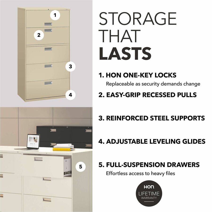 HON Brigade 600 H685 Lateral File - 67" Height x 36" Width x 18" Depth - Total Drawer(s): 5 - Finish: Putty - 1 Each
