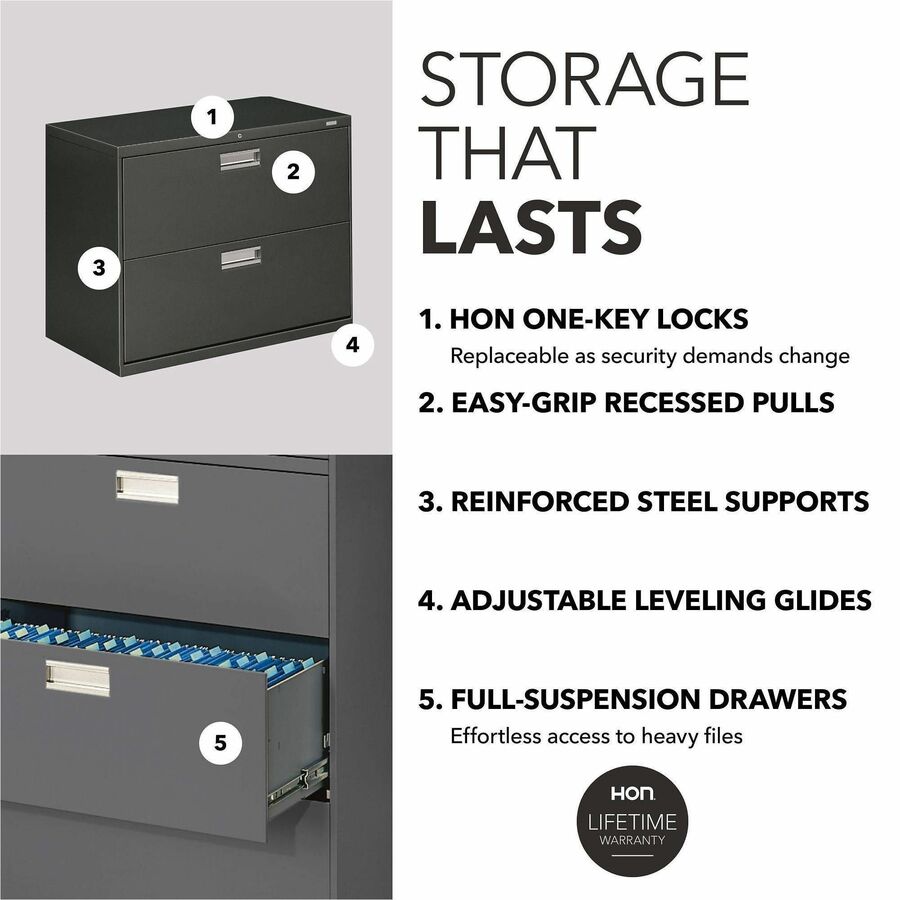 HON Brigade 600 H682 Lateral File - 28.4" Height x 36" Width x 18" Depth - Total Drawer(s): 2 - Finish: Charcoal - 1 Eac