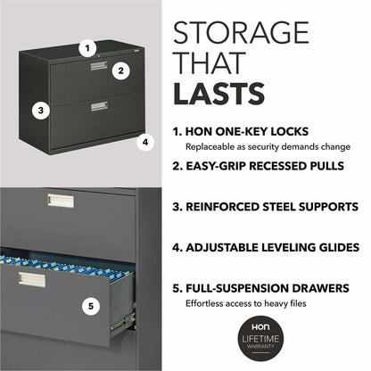 HON Brigade 600 H682 Lateral File - 28.4" Height x 36" Width x 18" Depth - Total Drawer(s): 2 - Finish: Charcoal - 1 Eac