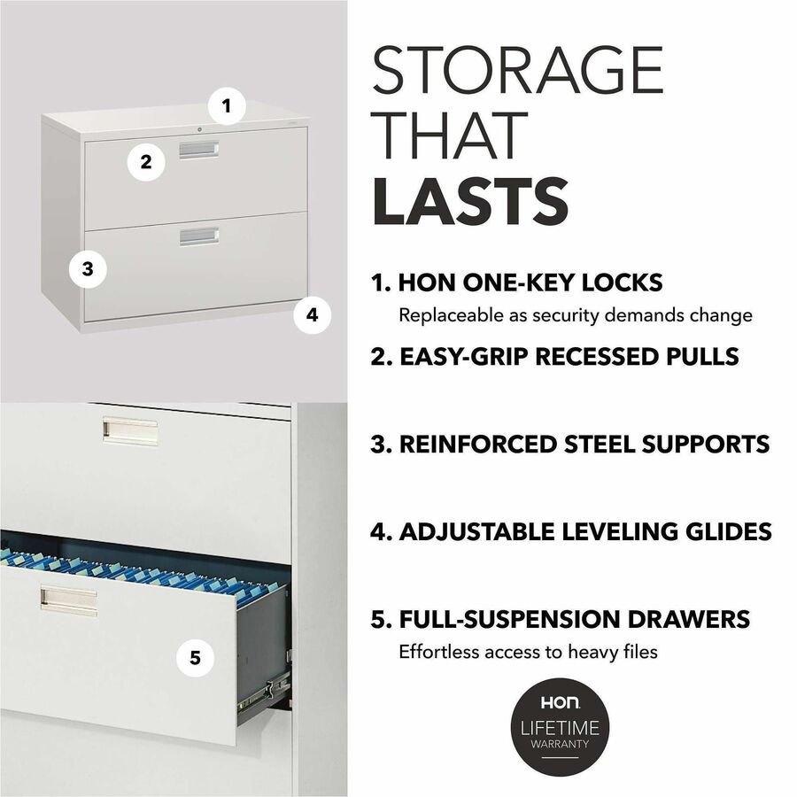 HON Brigade 600 H682 Lateral File - 28.4" Height x 36" Width x 18" Depth - Total Drawer(s): 2 - Finish: Light Gray - 1 E