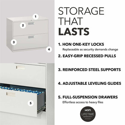 HON Brigade 600 H682 Lateral File - 28.4" Height x 36" Width x 18" Depth - Total Drawer(s): 2 - Finish: Light Gray - 1 E
