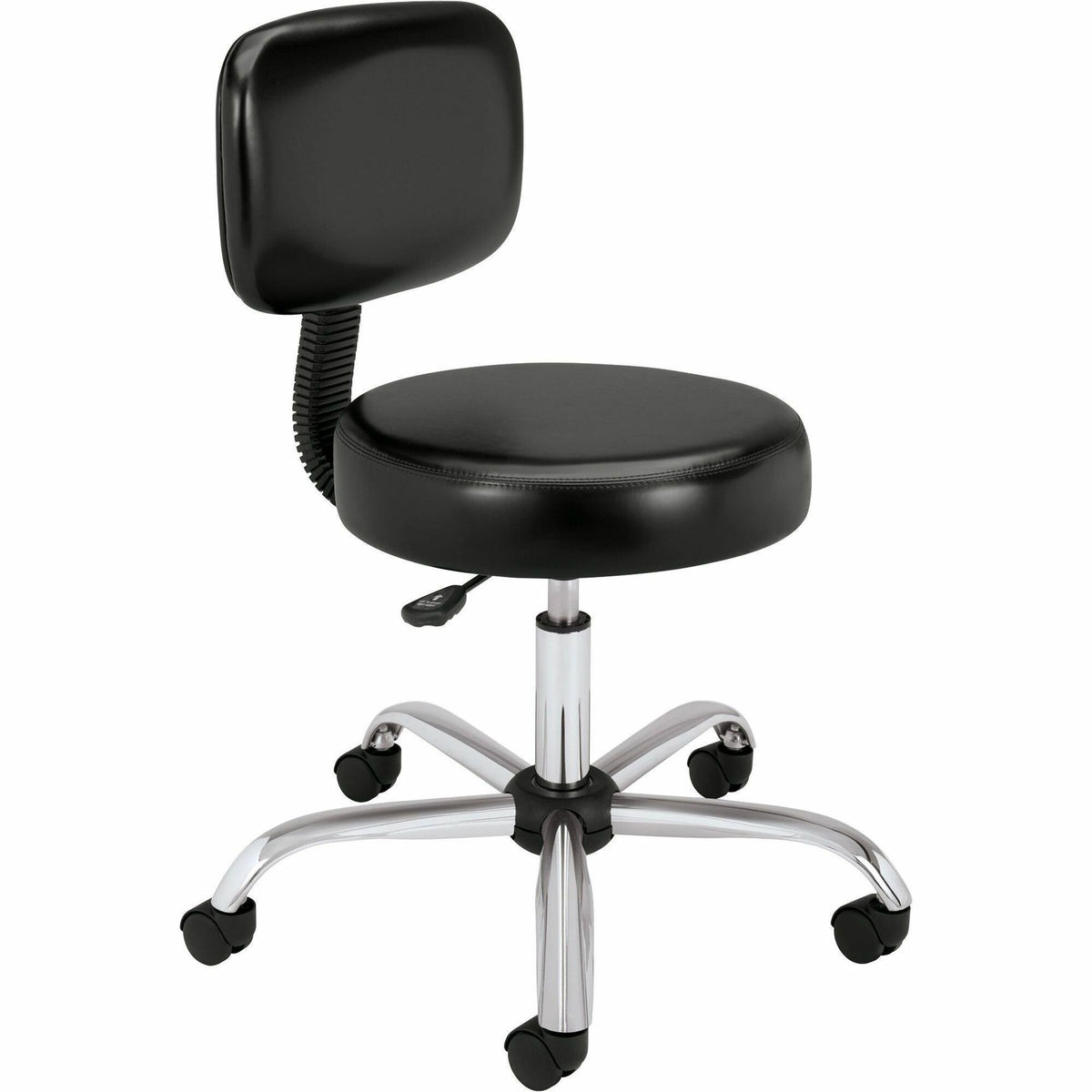 HON Sitting Stool - Black Seat Color - Vinyl Seat Material - Black Back Color - Fabric Back Material - Black Frame Color
