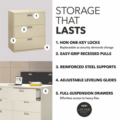 HON Brigade 600 H683 Lateral File - 40.9" Height x 36" Width x 18" Depth - Total Drawer(s): 3 - Finish: Putty - 1 Each