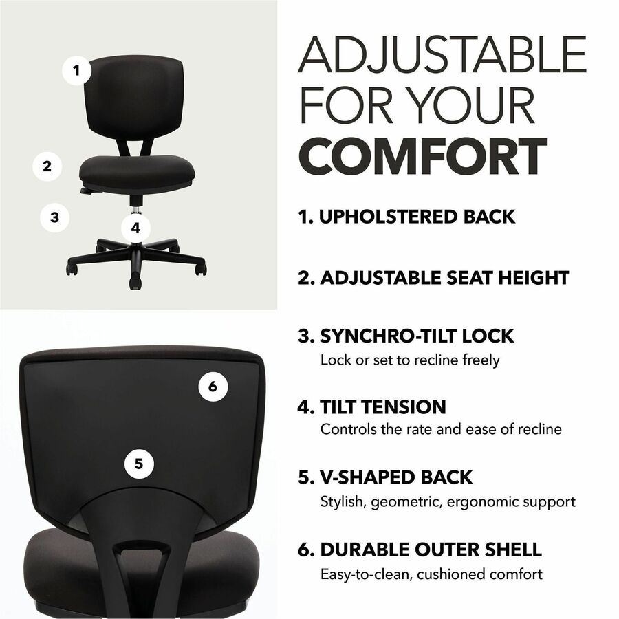 HON Volt Chair - Black Seat Color - Black Back Color - Fabric Back Material - Black Frame Color - Low Back - 5-star Base